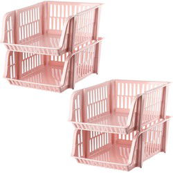 Plasticforte Stapelbare opbergmand - 4x - Oud roze - 16L - kunststof - 38 x 28 x 15 cm - Opbergmanden