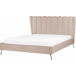 Beliani MIRIBEL - Tweepersoonsbed-Beige-Fluweel