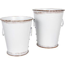 Clayre & Eef Decoratie Emmer Set van 2  Wit Metaal Decoratie Emmertjes