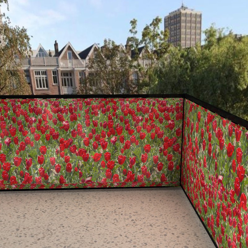 balkonscherm rode tulpen (100x150cm Dubbelzijdig) - 