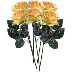 6 x Kunstbloemen steelbloem geel roos Simone 45 cm - Kunstbloemen