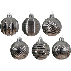 Decoris luxe kerstballen 12x - 6 cm - kunststof -zilver - Kerstbal