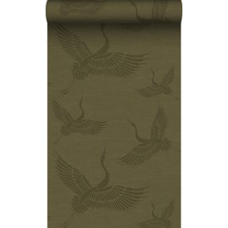 Origin Wallcoverings behang kraanvogels mosterdgroen - 0,53 x 10,05 m - 347758