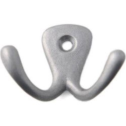 Kapstokhaken - dubbele haak - aluminium - zilver - 5,0 cm - Kapstokhaken