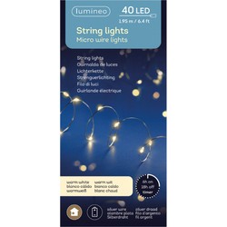 Lumineo draadverlichting zilverdraad 40 warm witte lampjes -195 cm - Lichtsnoeren