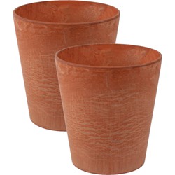 2x stuks plantenpot/bloempot in een natuursteen look Dia 22 cm en Hoogte 20 cm light terra cotta - Plantenpotten