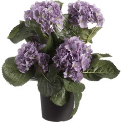 Louis maes Kunstplant - Hortensia hydrangea - paars - in pot - 44 cm - Kunstplanten
