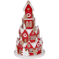 Clayre & Eef Gingerbread house met LED Ø 13x22 cm Rood Kunststof