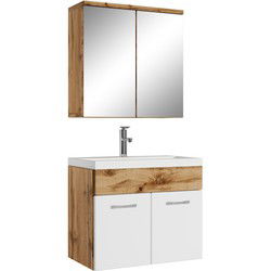 Badplaats Badkamermeubel Set Montreal 01 60 cm - Eiken met Hooogglans Wit - Badmeubel met spiegelkast
