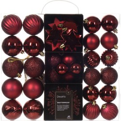 Decoris kerstballen en kersthangers - 40x - kunststof - donkerrood - Kerstbal