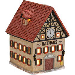 Wurm Lichthaus "Rathaus" van porselein, bruin/rood (B/H/D) 10x13x9cm