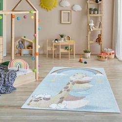 Kids Republic Kinderkamer Blauw vloerkleed - Exotic Giraffe