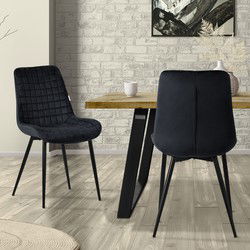 Eetkamerstoel set van 2 zwart met fluwelen bekleding en stalen poten Keukenstoel met rugleuning ML design