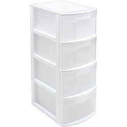 Ladeblok/bureau organizer met 4x lades - wit/transparant - L39 x B28.5 x H78 cm - kunststof - Ladeblok