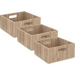 Set van 3x stuks opbergmand/kastmand 14 liter bruin/naturel van hout 31 x 31 x 15 cm - Opbergmanden