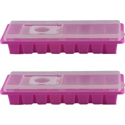 2x stuks ijsblokjes maken houders fuchsia roze met deksel 26 x 11 cm - IJsblokjesvormen