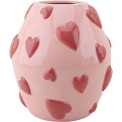 Vase -Flower Vase Hearts - Dolomite - Pink/Red - 16x16x17,5cm