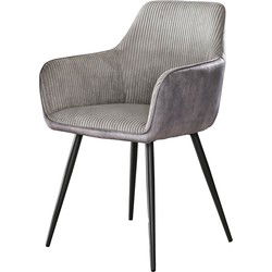 Eetkamerstoel Met Armleuning - Rib Zilverkleurig - Zithoogte 45cm - Set van 2