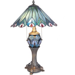 LumiLamp Tiffany Tafellamp  Ø 40x65 cm Blauw Rood Glas Tiffany Bureaulamp