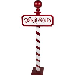 Clayre & Eef Kerstdecoratie Sign 46x18x110 cm Rood Wit IJzer NORTH POLE