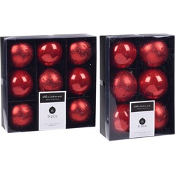 Kerstversiering kunststof kerstballen rood 6 en 8 cm pakket van 45x stuks - Kerstbal