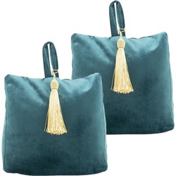 3x stuks fluwelen deurstoppers 18 cm petrol blauw - Deurstoppers