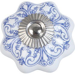 Clayre & Eef Deurknop Blauw Wit Keramiek
