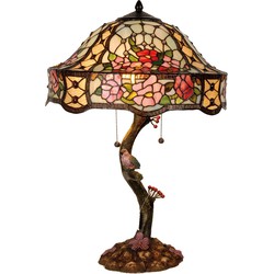 LumiLamp Tiffany Tafellamp  Ø 45x62 cm  Groen Roze Glas Bloemen Tiffany Bureaulamp