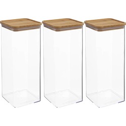 3x stuks voedsel bewaren keuken voorraadpot - kunststof/bamboe - 2000 ml - Voorraadpot