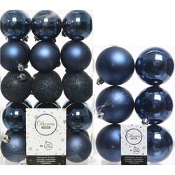 Decoris kerstballen 46x stuks donkerblauw 6 en 8 cm kunststof - Kerstbal