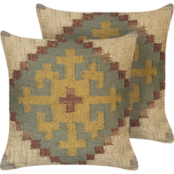 SARON - Sierkussen set van 2 - Lichtgroen - 45 x 45 cm - Jute