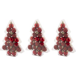 51x stuks kleine kunststof kerstballen rood 3 cm mat/glans/glitter - Kerstbal