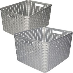 Set van 5x stuks opbergboxen/opbergmandjes rotan zilver kunststof - Opbergbox
