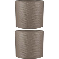 Mica Decorations Bloempot - 2x - taupe - relief - keramiek - 28 x 26 cm - Plantenpotten