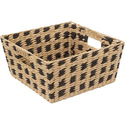 Gevlochten rieten opbergmand vierkant beige/zwart 31 x 31 x 15 cm - Opbergmanden