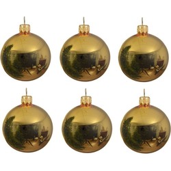 6x Glazen kerstballen glans goud 6 cm kerstboom versiering/decoratie - Kerstbal