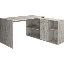 Hoekbureau met moduleerbaar bureau, ladekast en opbergplanken - Lex