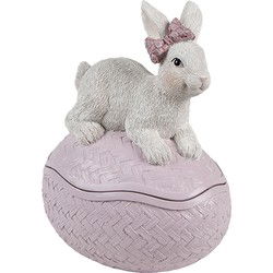 Clayre & Eef Decoratie schaal Ei Roze Wit Kunststof Konijn