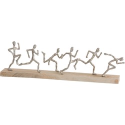 J-line - Figuur 6lopers Aluminium/hout Zilver/naturel - 67x9x20cm