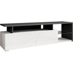Meubella - TV-Meubel Colin - Wit - Zwart eiken - 170 cm