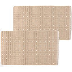 2x stuks badmatten/douchematten anti-slip beige vierkant patroon 69 x 39 cm - Badmatjes