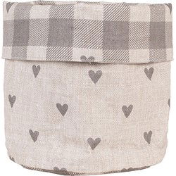 Clayre & Eef Broodmand Ø 15x16 cm Beige Grijs Katoen Rond Hartjes
