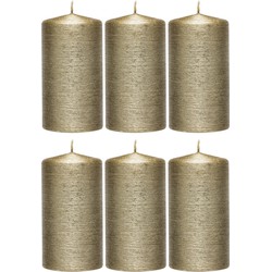 6x Kaarsen creme goud 7 x 13 cm 25 branduren sfeerkaarsen - Stompkaarsen