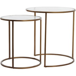 Light&living Bijzettafel S/2 Ø40x45+Ø50x52 cm FERATI glas helder+goud