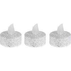 18x stuks Led theelichtjes/waxinelichtjes zilver glitter - LED kaarsen