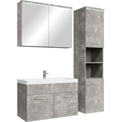 Badplaats Badkamermeubel Set Paso 80 x 40 cm - Beton Grijs - Badmeubel met spiegelkast en zijkast