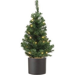 Volle kunst kerstboom 75 cm met verlichting inclusief donkergrijze pot - Kunstkerstboom