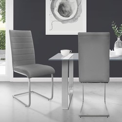 Set van 2 slede eetkamerstoelen met rugleuning grijs kunstleer bekleed ML-Design