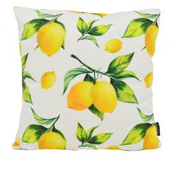 Citroenen Wit/Geel | 45 x 45 cm | Kussenhoes | Katoen/Polyester