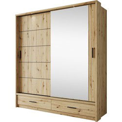 Meubella - Kledingkast Autumn - Eiken - 200 cm - Met spiegel